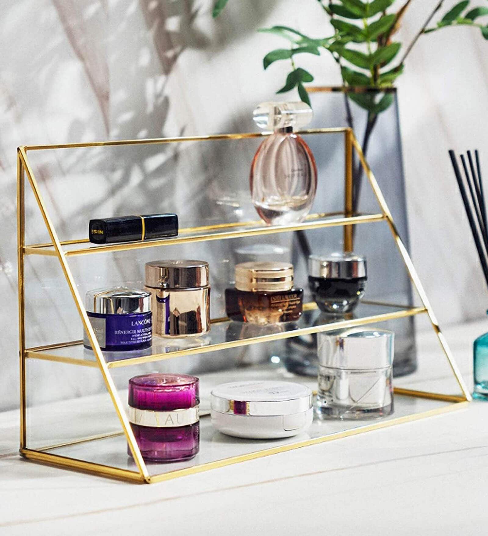 Gold & Metal Storage Make Up Organiser